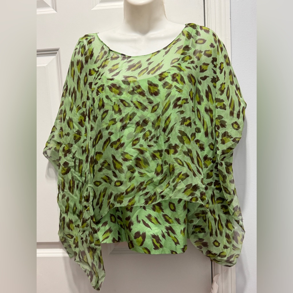 Millershor 100% Silk Green Crop Top With Relaxed Sleeves Size 14 2 Pieces Nwt